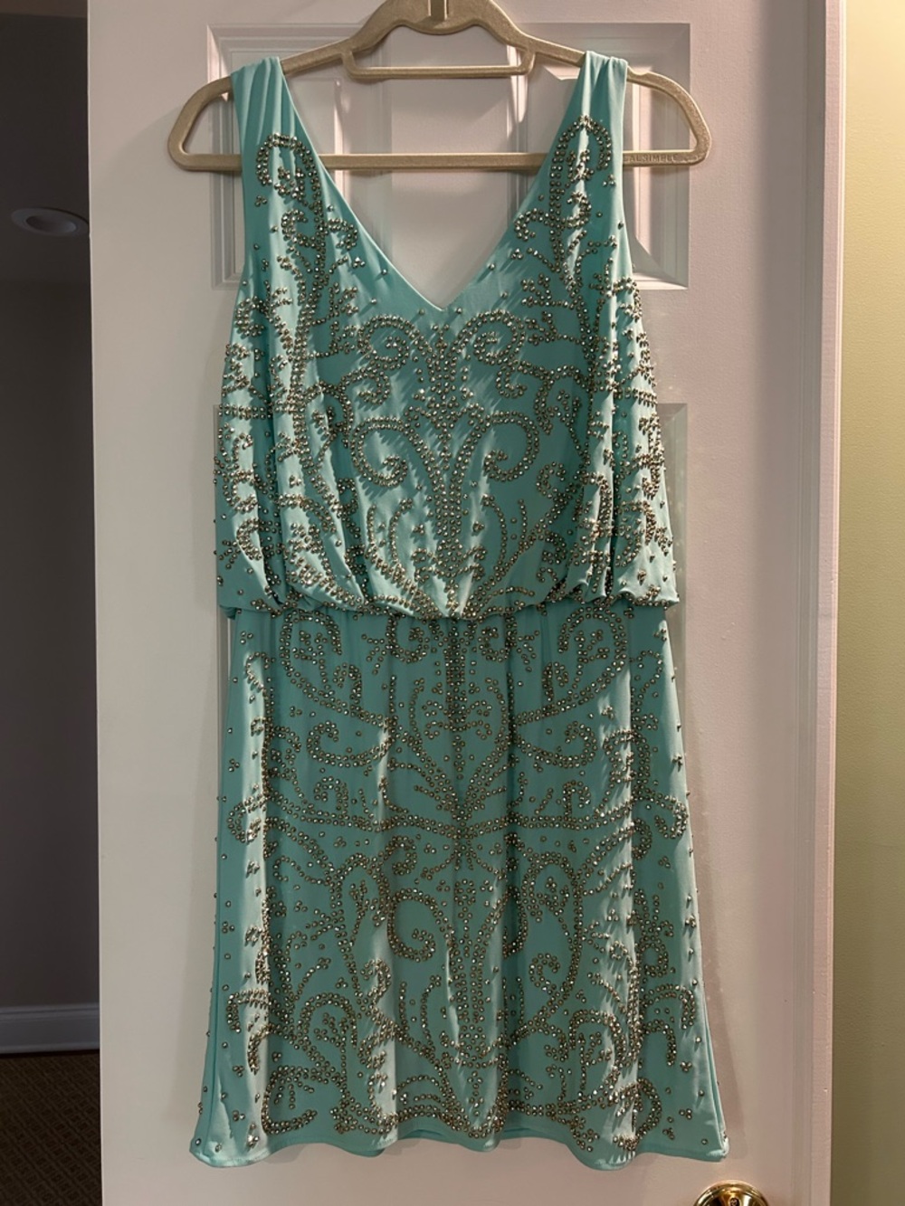 XSCAPE Teal Blue Rhinestone Minidress - 8